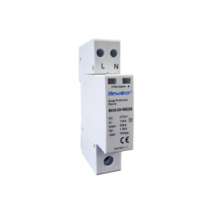 Revalco Protecteur contre les surtensions transitoires 1p+n 30ka 230vac 1 module Revalco Protecteur contre les surtensions transitoires 1p+n 30ka 230vac 1 module