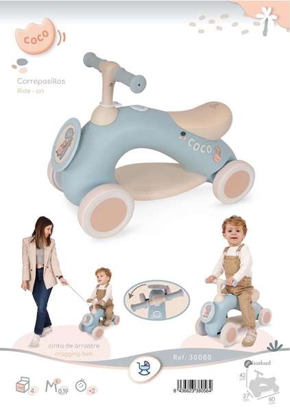 Decuevas Mi Primer Correpasillos Coco - Correpasillos enfant avec roues en caoutchouc et câble de remorquage - Dimensions : 60 x 27 x 42 cm