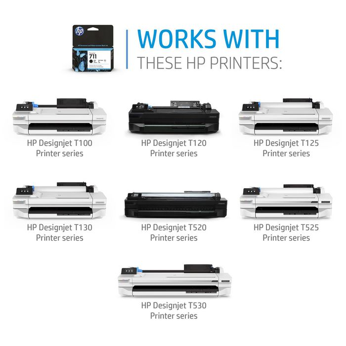 HP Cartouche d'encre noir 711 - 80 ml - Compatible imprimantes HP - Qualité et précision d'impression pour usage professionnel