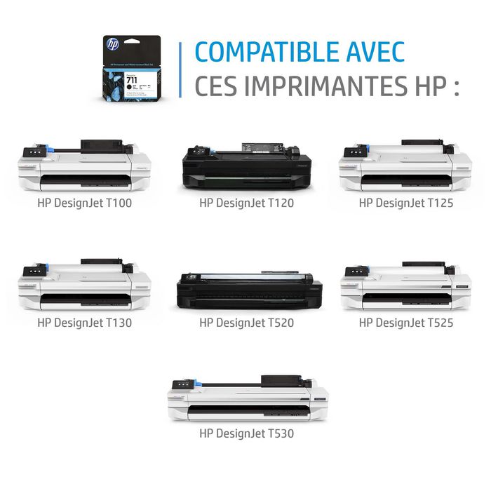 HP Cartouche d'encre noir 711 - 80 ml - Compatible imprimantes HP - Qualité et précision d'impression pour usage professionnel