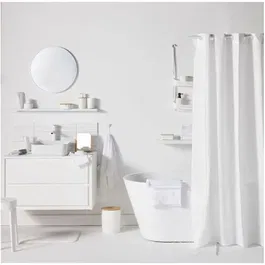 Today UTILITY Set de douche - Panier de rangement, tapis de bain et rideau de douche imprimé blanc - Panier polypropylène, tapis polyester, rideau PEVA