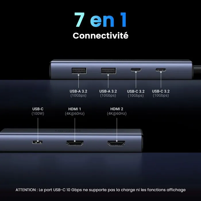 UGREEN Hub USB-C 7 en 1 - Gris