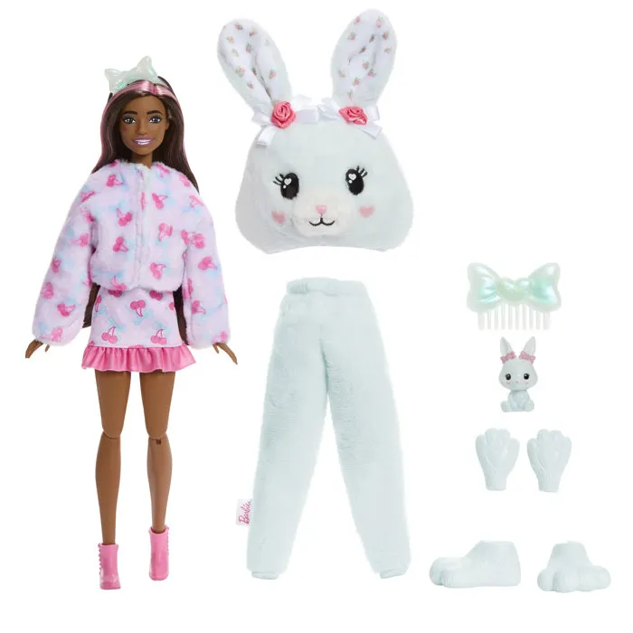 Barbie Cutie Reveal JJP65 - Poupée Interactive Lapin Bleu avec 10 Surprises - Costume en Peluche, Accessoires et Animaux