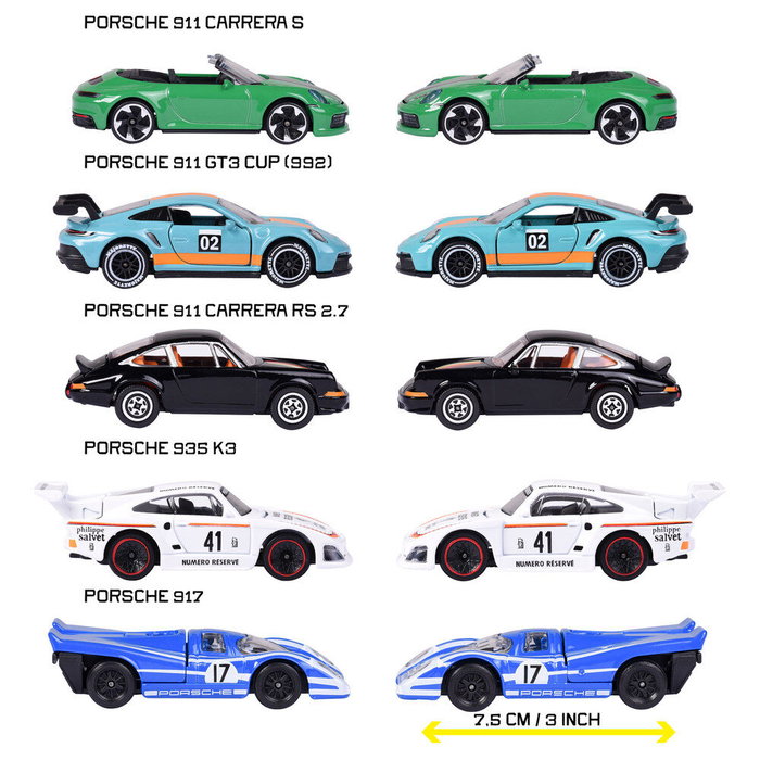 Majorette Coffret Cadeau 5 Véhicules Porsche avec 2 Modèles Exclusifs, Échelle 1/64