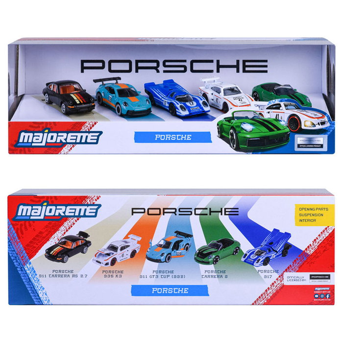 Majorette Coffret Cadeau 5 Véhicules Porsche avec 2 Modèles Exclusifs, Échelle 1/64