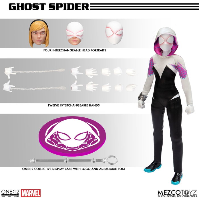 Mezco Toyz Ghost-Spider Figurine 16 cm Marvel One:12 Collective - 30 points d'articulation, 4 têtes et 12 mains interchangeables Mezco Toyz Ghost-Spider Figurine 16 cm Marvel One:12 Collective - 30 points d'articulation, 4 têtes et 12 mains interchangeables