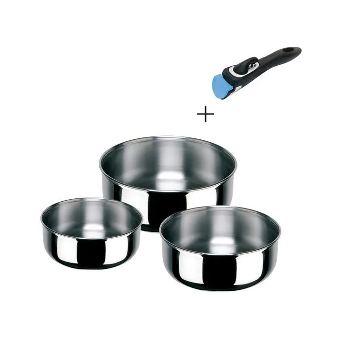 Inoxibar Set de casseroles Porthos 16-18-20 cm manche amovible empilable induction Inoxibar Set de casseroles Porthos 16-18-20 cm manche amovible empilable induction