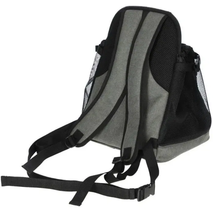 Kerbl Vacation Sac de transport avant pour chien et chat, tissu Oxford lavable, gris/bleu, dimensions 31x24x38 cm, fond en peluche et aération par maille