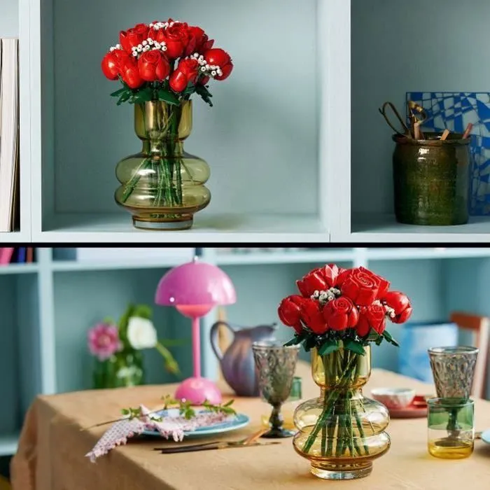 LEGO Icons 10328 Le Bouquet de Roses - 12 Roses Botaniques en Briques de Construction, Cadeau de Saint-Valentin pour Adultes, Décoration