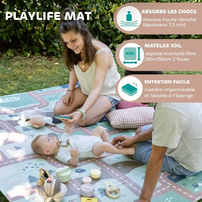 Beaba Tapis de motricité XXL Play Life Arch 200 x 150 cm - Mousse haute densité, double face, imperméable - Pour jeux, détente, yoga