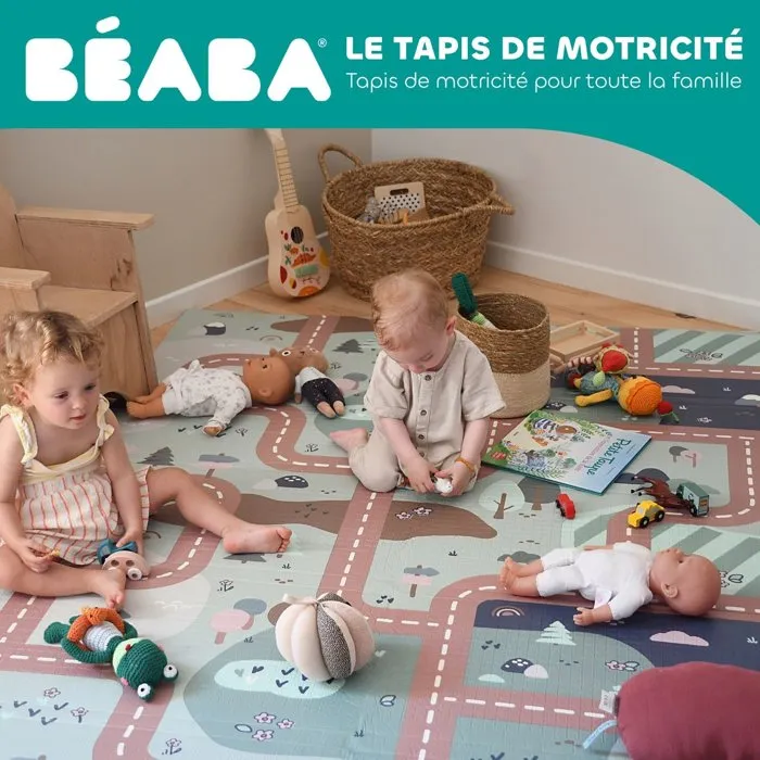 Beaba Tapis de motricité XXL Play Life Arch 200 x 150 cm - Mousse haute densité, double face, imperméable - Pour jeux, détente, yoga
