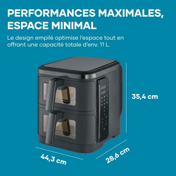 Severin FR9598 Friteuse sans huile AirFryer à double cuve, 11 L, 9 programmes, écran tactile, 2600 W, cuisson à air chaud 360°