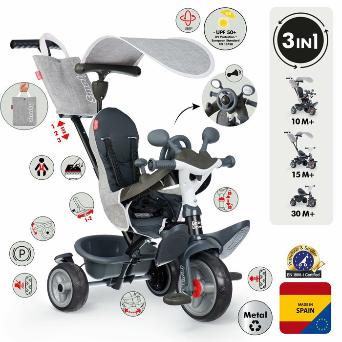 Smoby Baby Driver Tricycle Gris