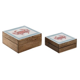 Boîte à bijoux Home ESPRIT Multicouleur Bois de manguier 17,5 x 17,5 x 8 cm (2 Unités)