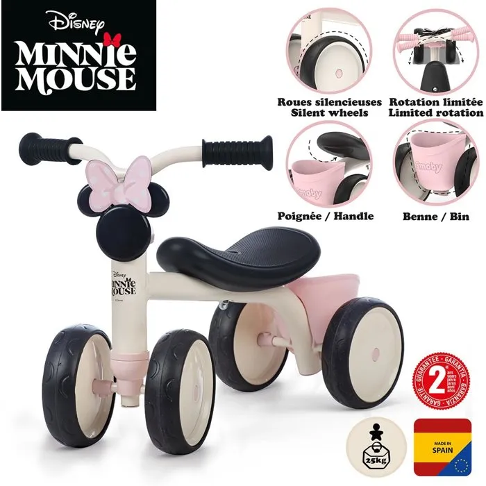 Smoby Porteur Rookie Minnie - Avec roues silencieuses et coffre à jouets - Pour enfant dès 12 mois - Développe la motricité Smoby Porteur Rookie Minnie - Avec roues silencieuses et coffre à jouets - Pour enfant dès 12 mois - Développe la motricité