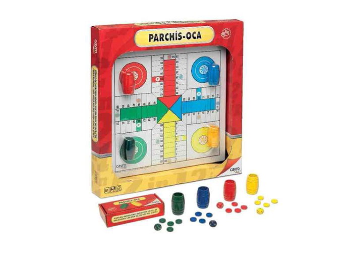 Cayro Parchis - Jeu de plateau en bois pour 4 joueurs - Version espagnole - Avec accessoires - Dimensions 33x33 cm