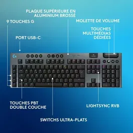 Logitech G Clavier Gamer Sans Fil G915 X AZERTY Noir avec Switches Mécaniques Clicky