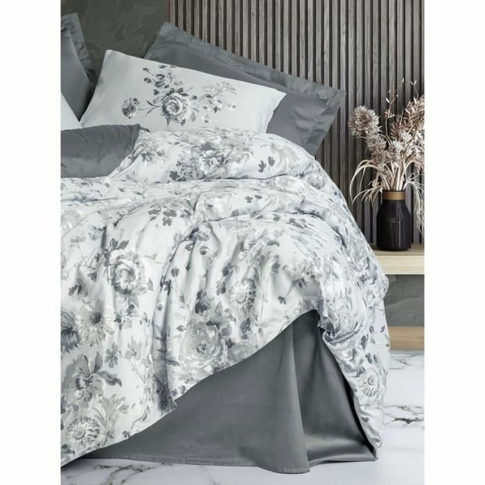 Parure de lit en satin de coton gris, 220 x 240 cm
