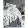 Parure de lit en satin de coton 100%, housse de couette 220 x 240 cm + 2 taies d'oreiller 60 x 60 cm, gris, 210 fils