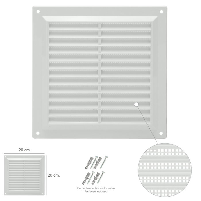 WOLFPACK LINEA PROFESIONAL Grille de ventilation en plastique avec maille postérieure 20x20 cm