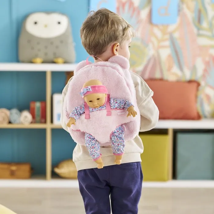 Corolle - Sac à dos porte-poupée, Peluche rose 30 cm, Transports et jeux d'aventure, Pour enfant dès 3 ans