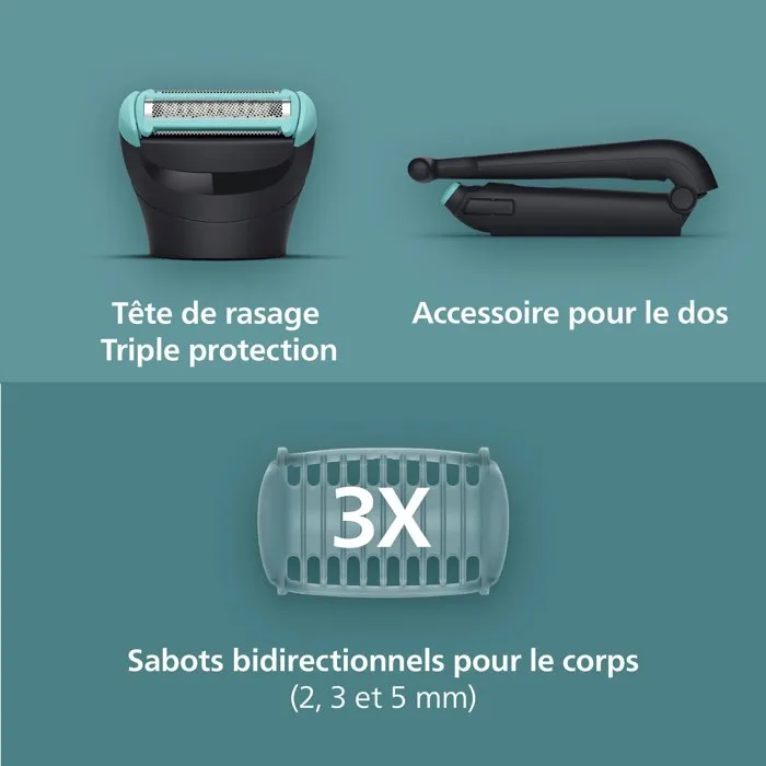 Philips BG5475/15 Series 5000 Tondeuse corps pour homme avec 3 hauteurs de coupe, sabots bidirectionnels, 100 min d'autonomie et étanche