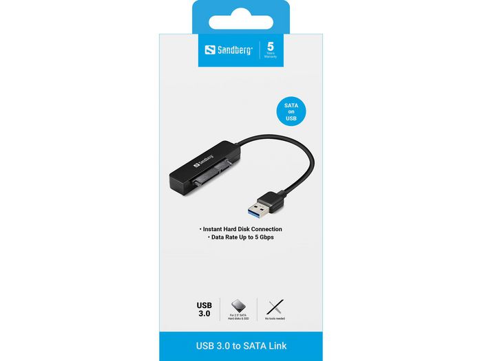 Sandberg Câble Adaptateur USB 3.0 vers SATA pour Disque Dur Externe 2,5" - Transfert Haute Vitesse jusqu'à 5 Gbit/s Sandberg Câble Adaptateur USB 3.0 vers SATA pour Disque Dur Externe 2,5" - Transfert Haute Vitesse jusqu'à 5 Gbit/s