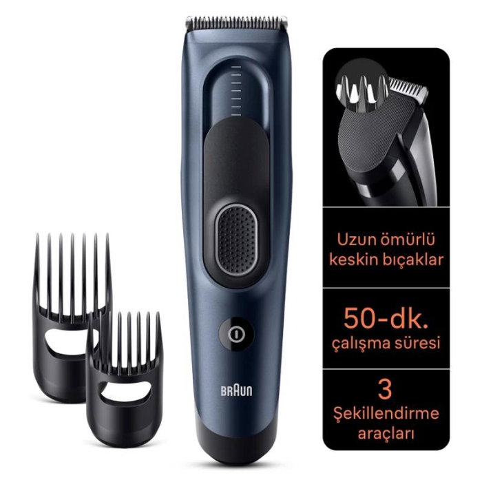 Braun HC5350 Tondeuse à cheveux électrique pour hommes et femmes, longueurs de coupe réglables, couleur bleue