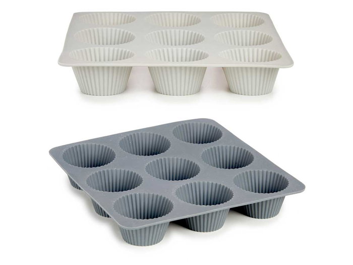 Kinvara Moule en Silicone pour 9 Muffins Assortis 22x22x3 cm Gris Clair/Gris Foncé Lot Aléatoire (Set de 12)