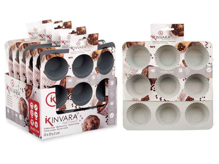 Kinvara Moule en Silicone pour 9 Muffins Assortis 22x22x3 cm Gris Clair/Gris Foncé Lot Aléatoire (Set de 12)