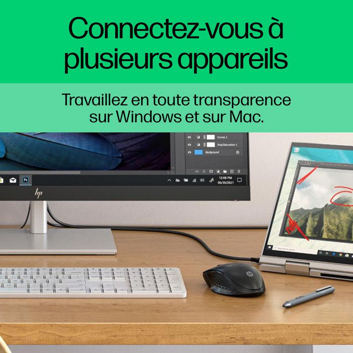 HP Souris sans fil 430 - Souris ergonomique multi-périphériques avec capteur multi-surface, boutons programmables et autonomie 24 mois