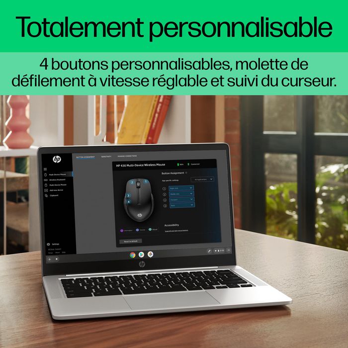 HP Souris sans fil 430 - Souris ergonomique multi-périphériques avec capteur multi-surface, boutons programmables et autonomie 24 mois