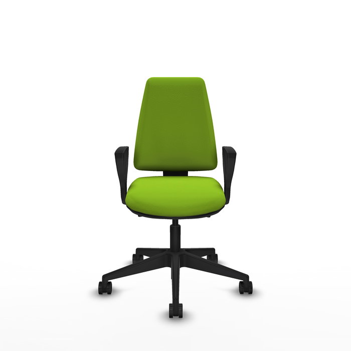 Chaise Elche Asynchrone Cuir écologique Vert pistache Base pyramidale noire Accoudoirs fixes Sans appui-tête Roulettes 65mm nylon