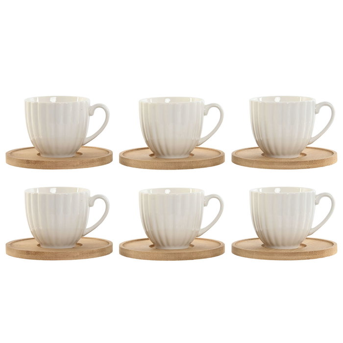 Home ESPRIT Jeu de 6 tasses avec plat Blanc Bambou Porcelaine 90 ml Home ESPRIT Jeu de 6 tasses avec plat Blanc Bambou Porcelaine 90 ml