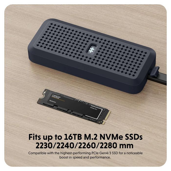 Hyper HD5001G - Boîtier SSD USB4 40Gbps pour M.2 NVMe PCIe 3/4 jusqu'à 4TB - 140x60x21mm - 260g Hyper HD5001G - Boîtier SSD USB4 40Gbps pour M.2 NVMe PCIe 3/4 jusqu'à 4TB - 140x60x21mm - 260g