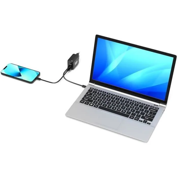 Port Designs 902104EU - Chargeur mural GaN 65 W avec ports USB-C et USB-A - Noir