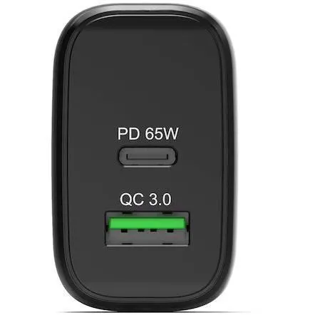 Port Designs 902104EU - Chargeur mural GaN 65 W avec ports USB-C et USB-A - Noir