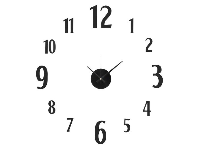 Giftdecor Horloge Adhésive 60 cm Chiffres Brillants Noir (Set de 12)