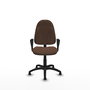 Chaise de bureau Algarra avec mécanisme Contact permanent de base, rembourrée de tissu marron foncé. Équipée d'une base en polyamide noir, d'accoudoirs fixes et de butées