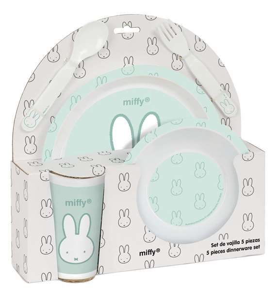 Safta Set d'assiettes, couverts et verre Miffy Menthe 26x26x9 cm pour enfant à partir de 3 ans
