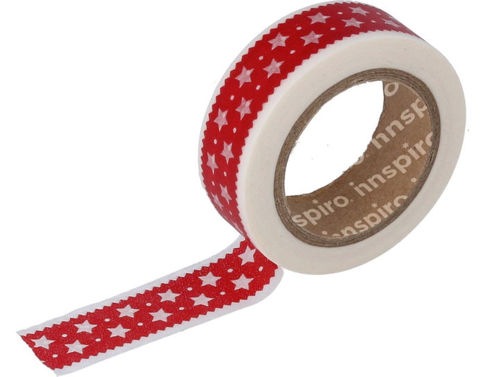 Innspiro Cinta masking tape Washi étoiles rouges 15mm x 10m Innspiro Cinta masking tape Washi étoiles rouges 15mm x 10m