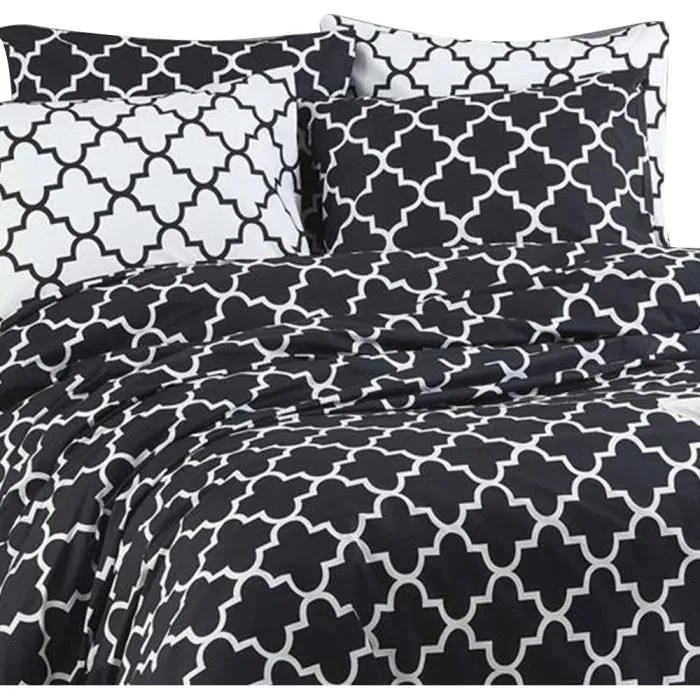 Parure de lit 1 housse de couette 220 x 240 cm + 2 taies d'oreiller 60 x 60 cm - 100% coton percalé renforcé - Noir - Ens. King Size
