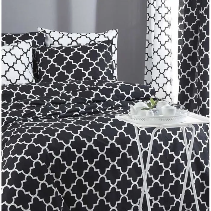 Parure de lit 1 housse de couette 220 x 240 cm + 2 taies d'oreiller 60 x 60 cm - 100% coton percalé renforcé - Noir - Ens. King Size