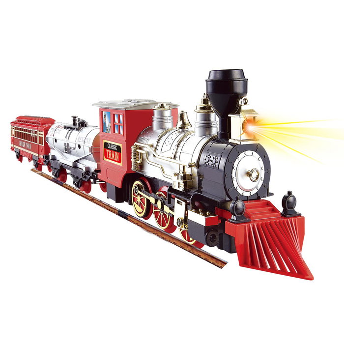 Tachan Train Electrique Classique avec Lumière, Fumée et Son - Circuit de 13 Pièces - Jouet Educatif pour Motricité Fine et Vision Spatiale - À partir de 3 ans