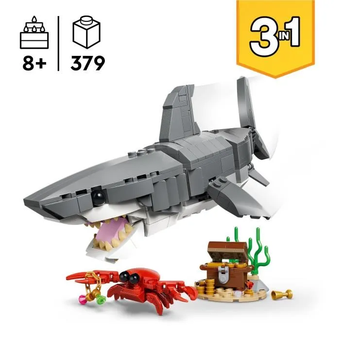 Lego Creator 3-en-1 31381 Le Redoutable Requin et le Coffre au Trésor - Jouet de Construction, 3 Modèles, Requin, Baudroie, Raie Manta - Jouet à Partir de 8 Ans