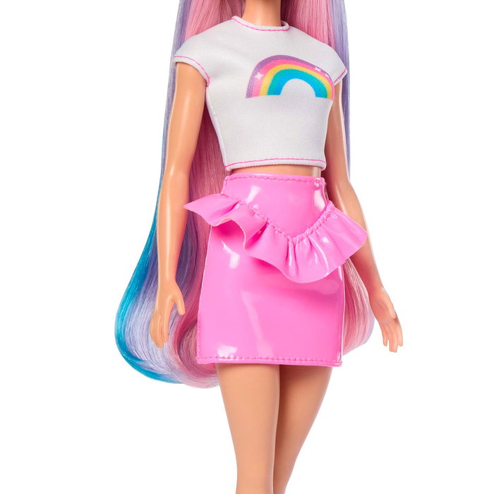 Barbie Poupée Barbie Cheveux Arc-en-ciel Brillant avec 12 Accessoires de Coiffure, Réf. Jjp07 Mattel