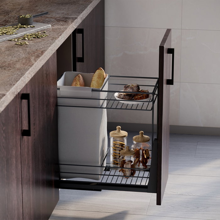 Emuca Chariot coulissant avec paniers et chariot à pain Titane avec fermeture à amortie, module 300mm, Acier, Gris Anthracite Emuca Chariot coulissant avec paniers et chariot à pain Titane avec fermeture à amortie, module 300mm, Acier, Gris Anthracite