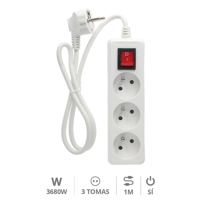 GSC Evolution Multiprise 3 prises Blanche avec interrupteur GSC Evolution Multiprise 3 prises Blanche avec interrupteur