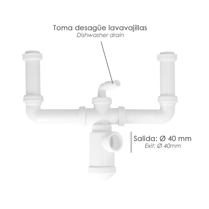 ABRISA Siphon Double Extensible avec Double Évacuation, Sortie 1 1/2 pouce et Ø 40 mm