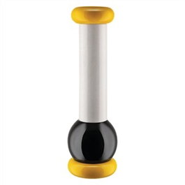 Alessi MP0210 1 - Moulin à poivre, sel et épices en bois de hêtre, jaune, noir et blanc, design Ettore Sottsass